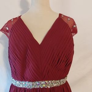 Dancing Queen - 9182 Illusion Cap Sleeve Pleated V-Neck Chiffon Evening Dress